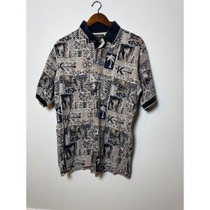 Knights Sportswear Mens Large Polo Shirt Palm Tree Tropical Cotton Blue